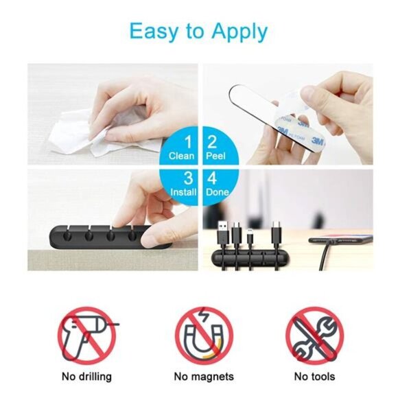 Cable Organizer Clips Adhesive Cord Holder Wire Management for Desk Car Home - Picture 6 of 8